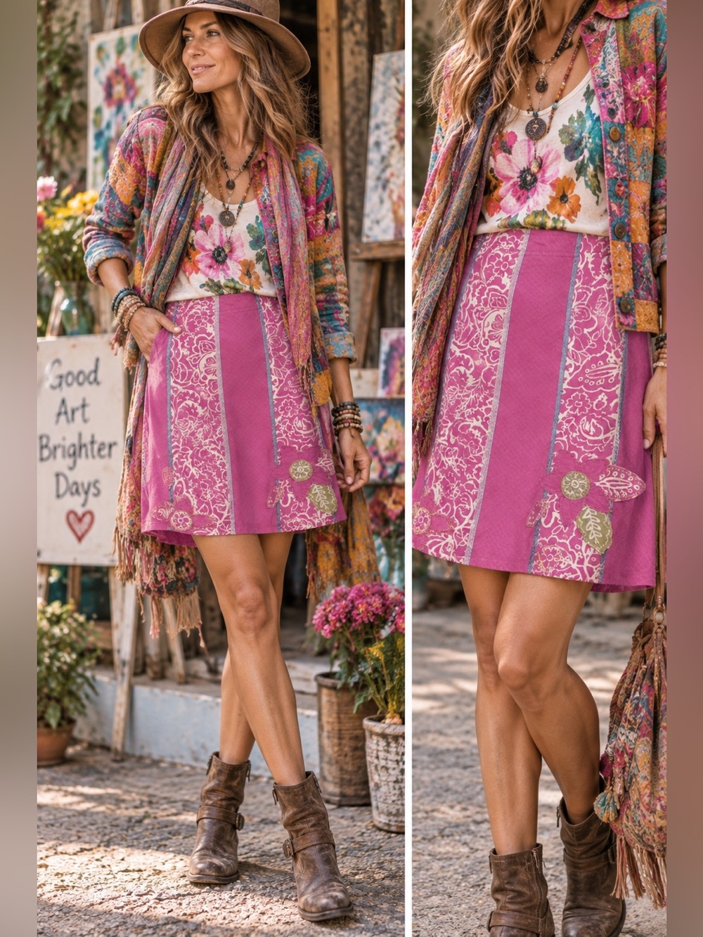 Sigrid Olsen Pink Linen Blend Floral Appliqué A-Line Skirt Size 12